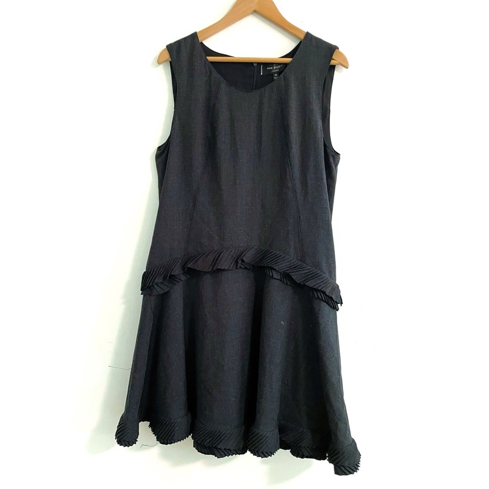 Max studio • Marion layered pleated drop waist dress charcoal gray • XL • NWT